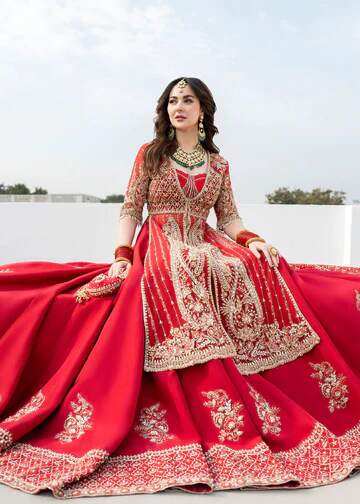 Pakistani Bridal Dress Red Farshi Lehenga Style Wedding Outfit