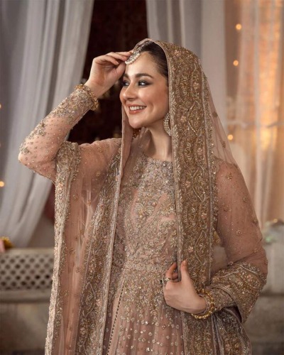 Embroidered Gold Lehenga And Maxi Outfit For Pakistani Bridal