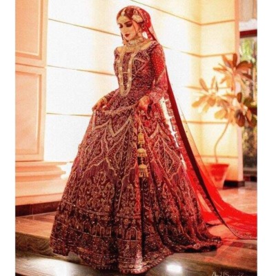 Pakistani Traditional Red Bridal Lehenga Maxi Bridal Dress