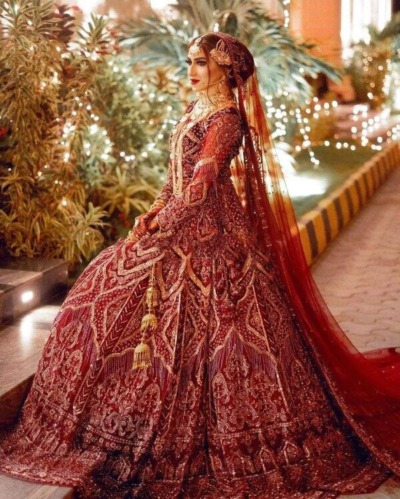 Pakistani Traditional Red Bridal Lehenga Maxi Bridal Dress