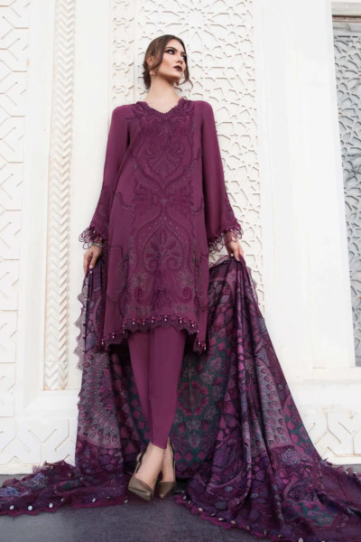 Pakistani Party Magenta Winter Salwar Kameez - Image 3