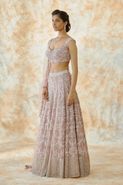 Indian Bridal Blush Pink Net Lehenga - Image 4