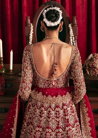 Traditional Pakistani Red Embroidered Pishwas Lehenga Outfit