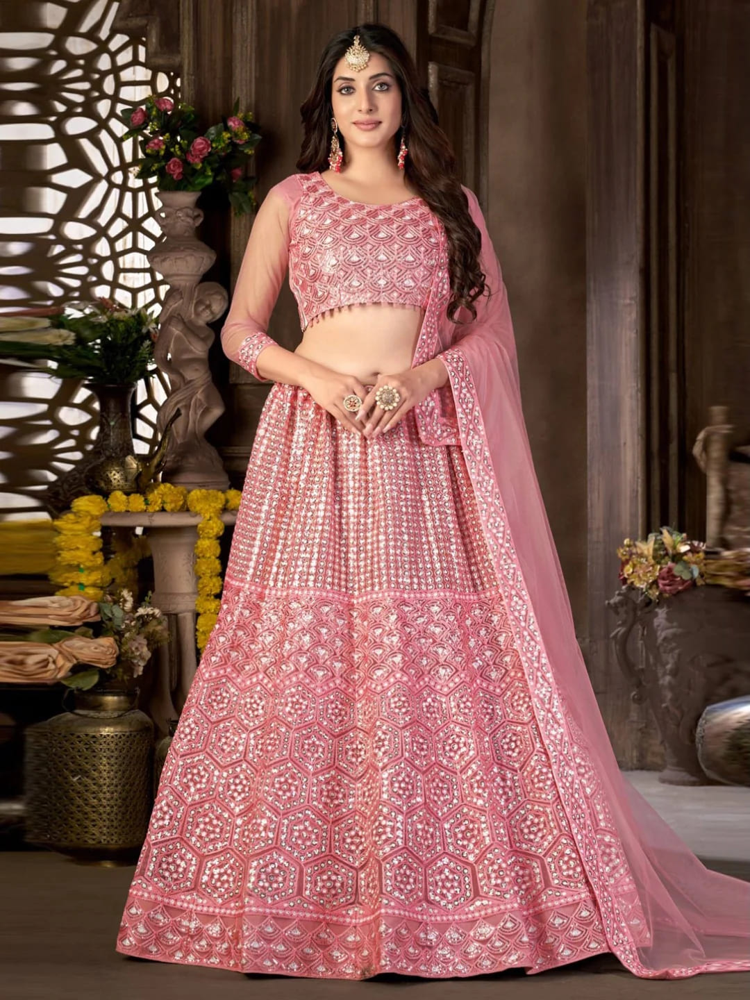 Traditional Pink Resham Lehenga Choli