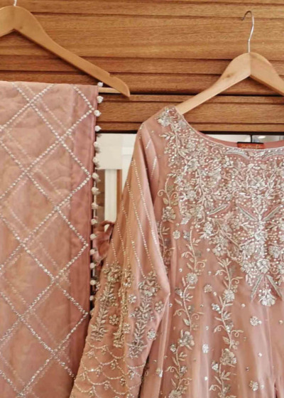 Pastel Pink Gown Pakistani Wedding Outfit - Image 3