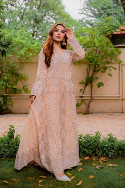 Pakistani Party Powder Pink Angrakha Frock