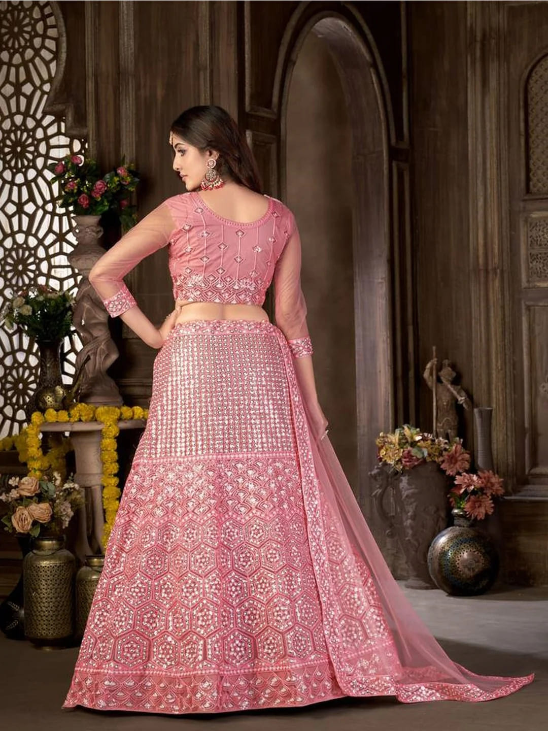 Traditional Pink Resham Lehenga Choli