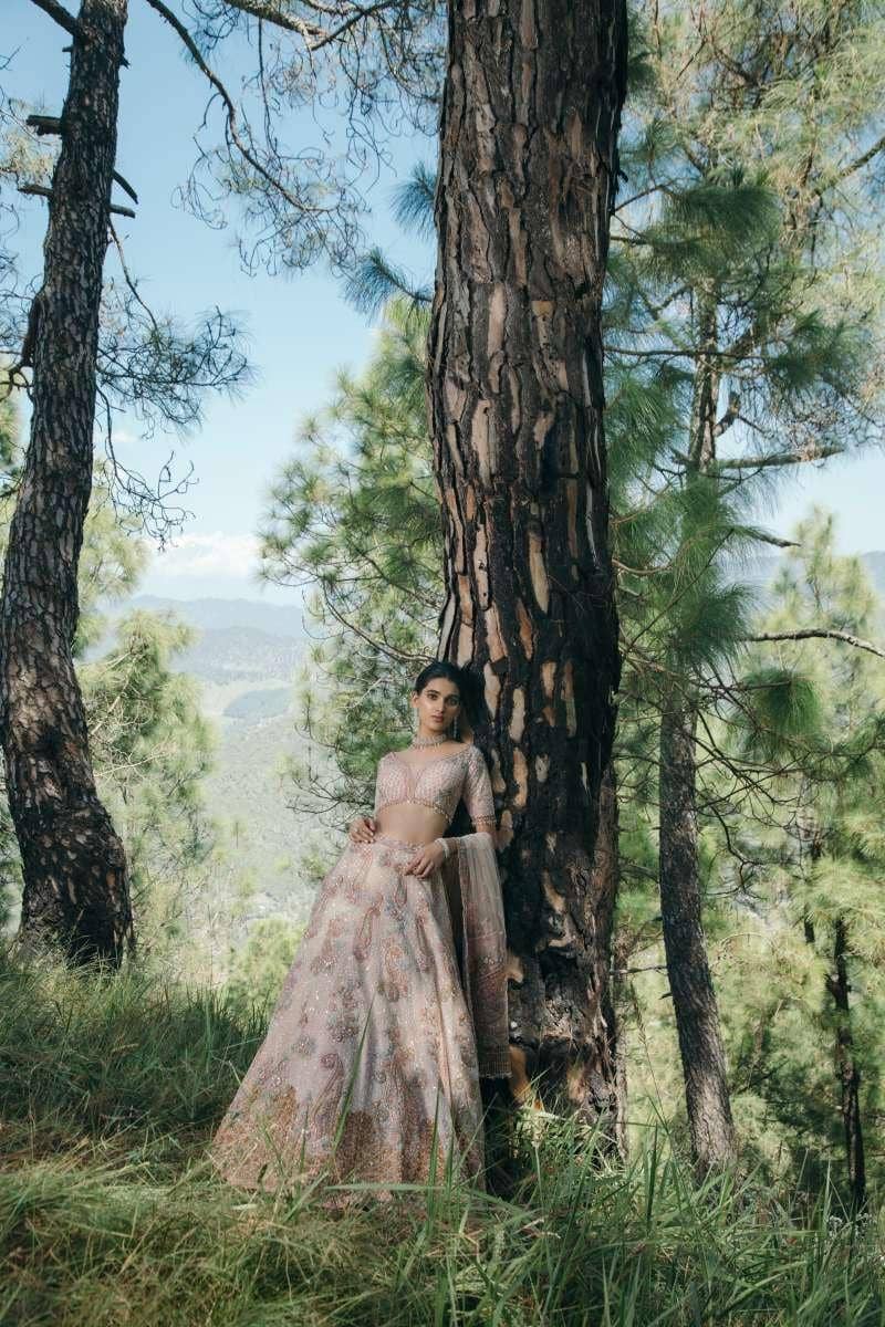 Bridal Organza Lehenga in Peach Cream