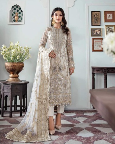 Organza Embroidered Pakistani Formal Shalwar Kameez - Image 2