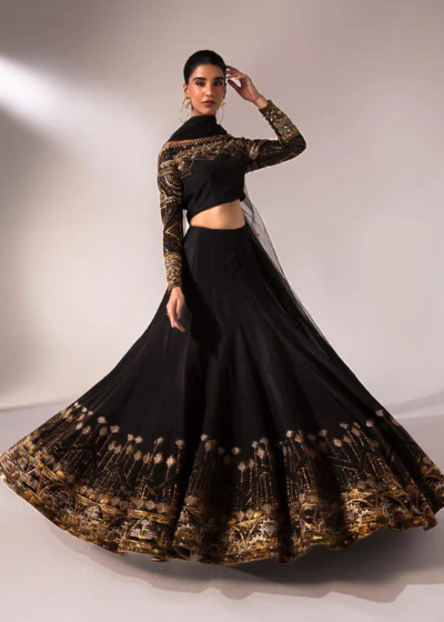 Pakistani Raw Silk Black Lehenga Choli