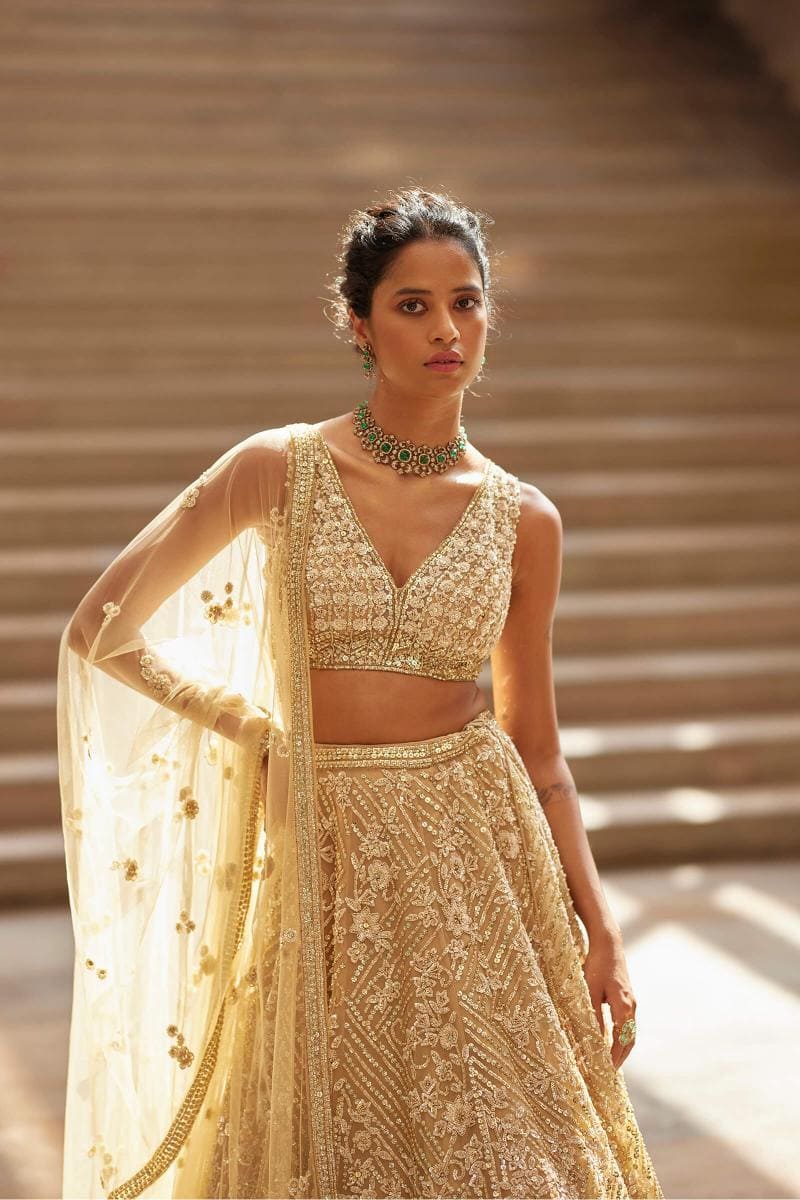 Indian Bridal Celestial Gold Lehenga