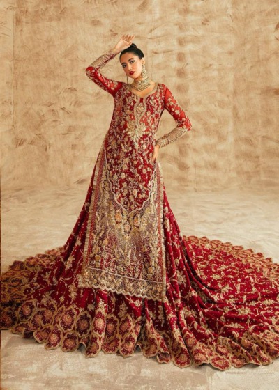 Red And Antique Gold Combination Lehenga Pakistani Bridal Outfit - Image 6