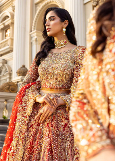 Maroon Embroidered Lehenga Pakistani Wedding Outfit - Image 4