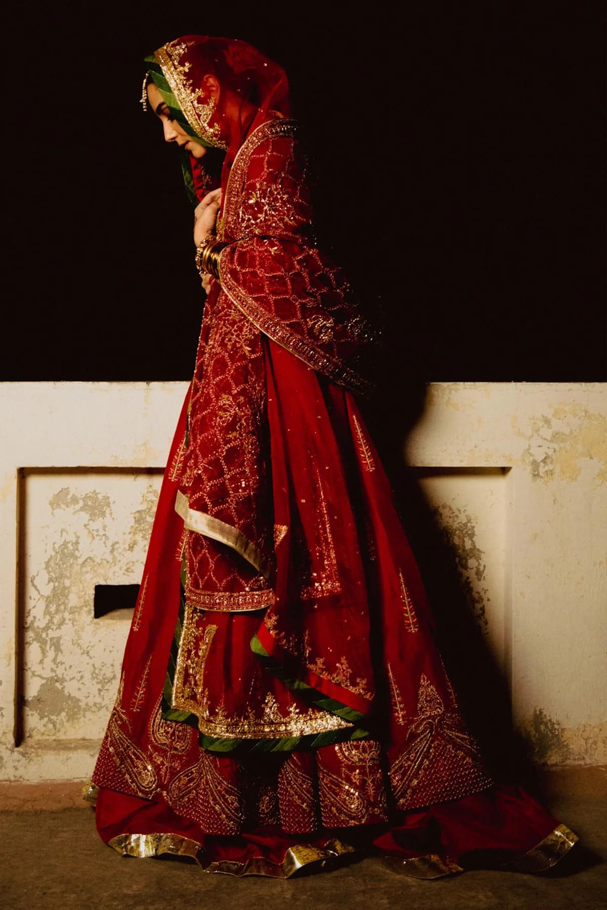 Pakistani Embroidered Bridal Dress In Pishwas And Lehenga Style