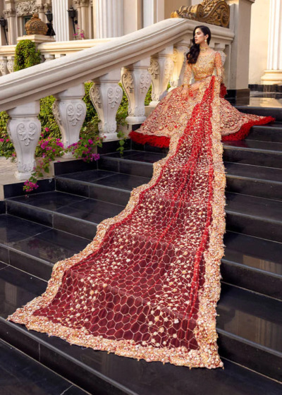 Maroon Embroidered Lehenga Pakistani Wedding Outfit - Image 3