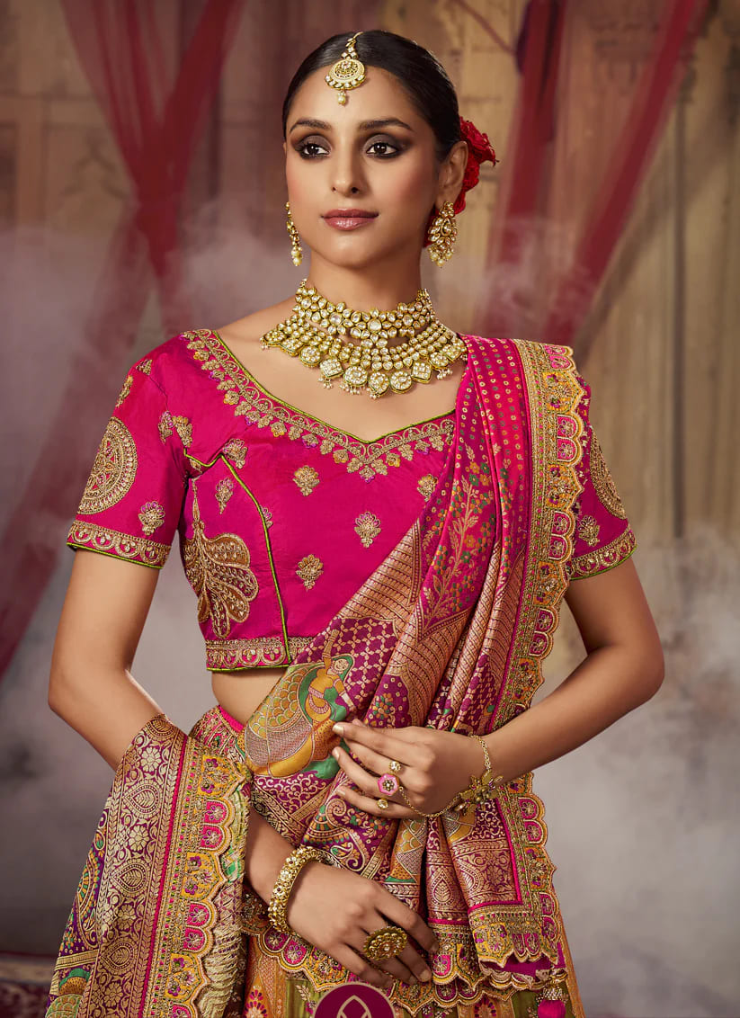 Indian Bridal Multicolor Banarasi Silk Lehenga