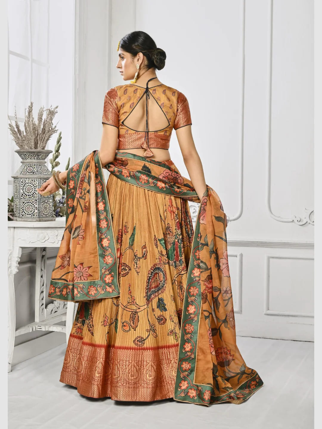 Floral Mustard Kalamkari Lehenga Choli