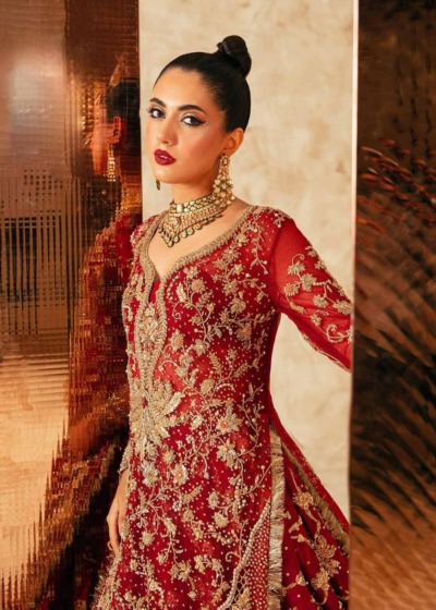 Red And Antique Gold Combination Lehenga Pakistani Bridal Outfit - Image 5