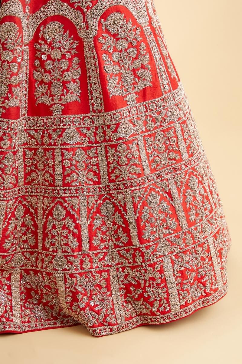 Vermillion Red Silk Lehenga