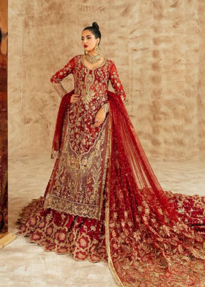 Red And Antique Gold Combination Lehenga Pakistani Bridal Outfit - Image 4