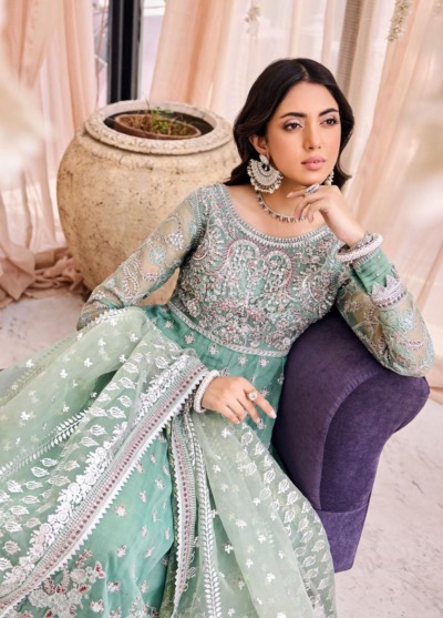 Sea Green Embroidered Pakistani Wedding Maxi - Image 3