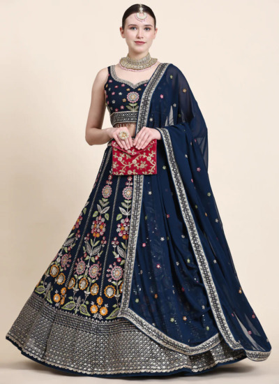 Teal Blue Georgette Bridal Lehenga Choli