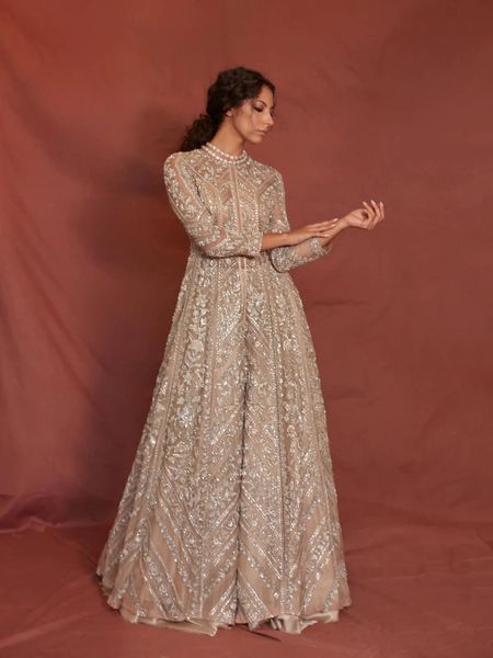 Silver Gold Tissue Embroidered Zardozi Work Bridal Dress