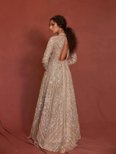 Silver Gold Tissue Embroidered Zardozi Work Bridal Dress