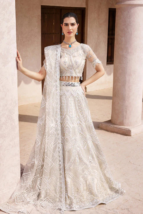 Decorated White Marriage Lehenga Choli And Dupatta