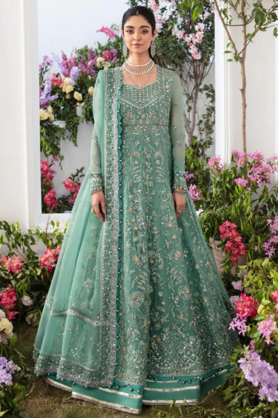 Green Pakistani Long Frock Party Wear