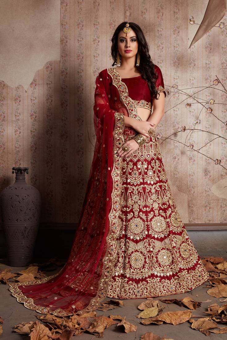 Indian Bridal Enrapturing Maroon Dori Resham Lehenga