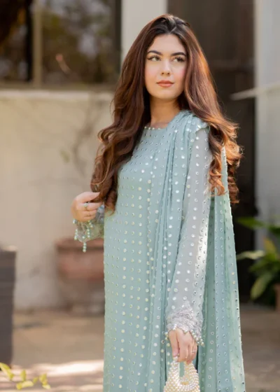 Party Ice Blue Long Kameez Salwar - Image 2