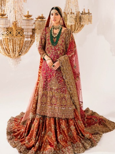 Pakistani Embroidered Bridal Dress Farshi Lehenga Gown Style