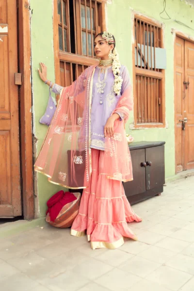 Beautiful Mauve Kameez And Pink Gharara - Image 2