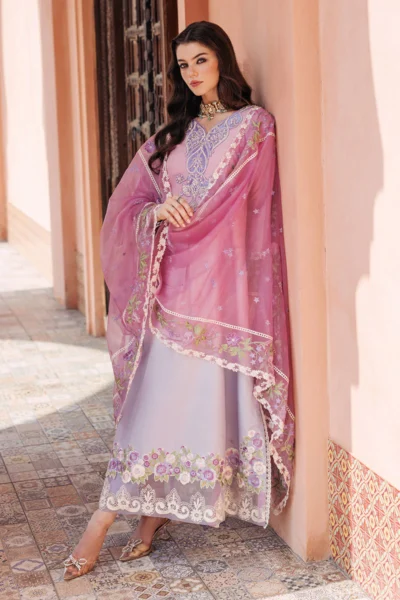 Lavender Pakistani Embellished Kameez Salwar Dress - Image 4