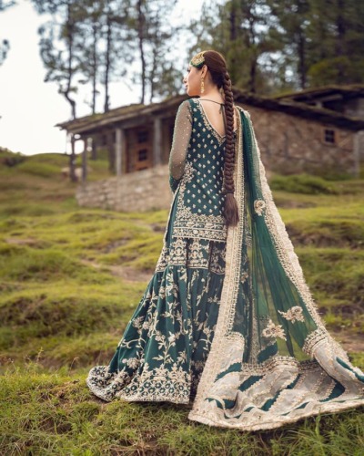 Pakistani Bridal Dress Emerald Green Gharara