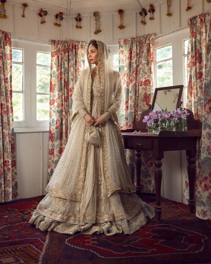 Two Layered Tissue Pishwas Frock Dupatta Pakistani Bridal Dress