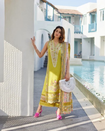 Elegant Pakistani Yellow Embroidered Salwar Kameez - Image 3