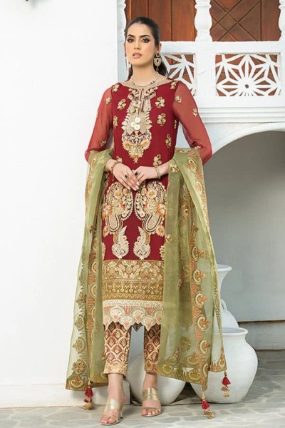 Red Embellished Salwar Kameez Party Wear - Image 2