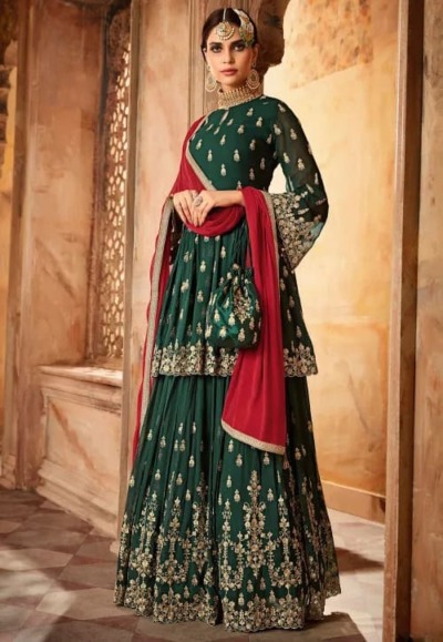 Green Red Lehenga Frock Party Dress