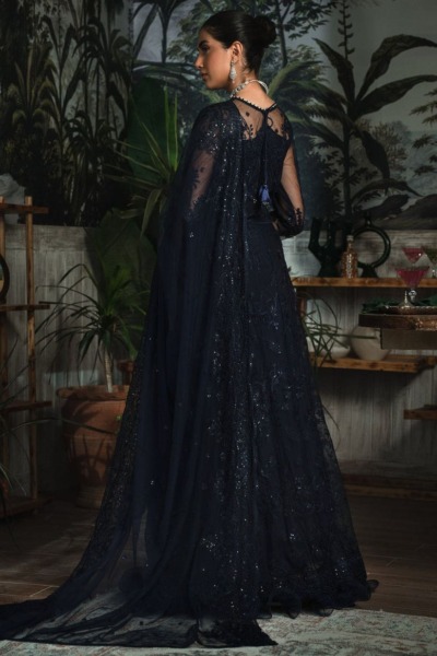 Pakistani Black Embroidered Net Wedding Dress - Image 2