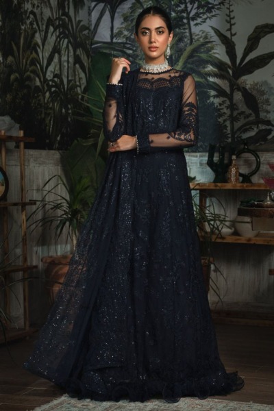 Pakistani Black Embroidered Net Wedding Dress