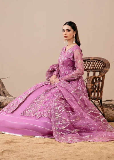 Pakistani Party Purple Organza Frock Lehenga - Image 2