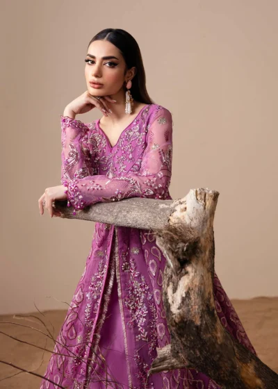 Pakistani Party Purple Organza Frock Lehenga - Image 3