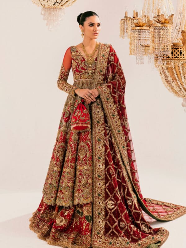 Pakistani Bridal Dress Red Embroidered Pishwas Lehenga Style