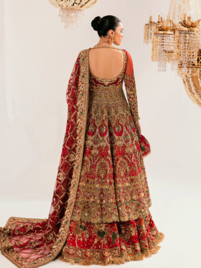 Pakistani Bridal Dress Red Embroidered Pishwas Lehenga Style