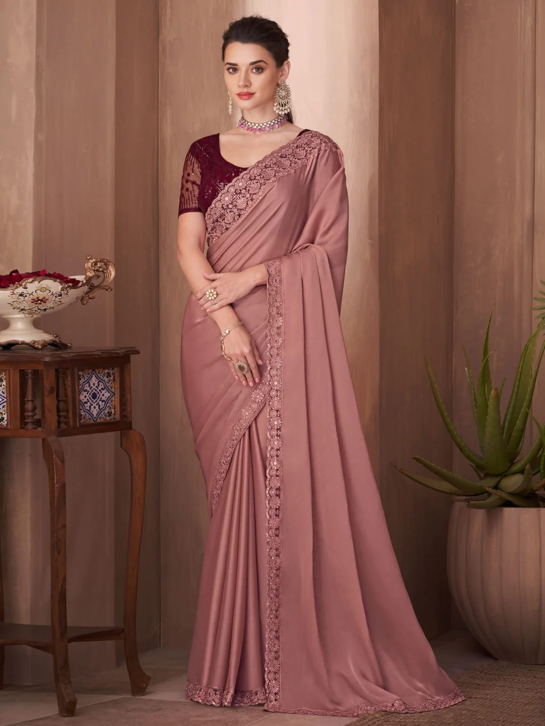 Embroidery Satin Georgette Saree