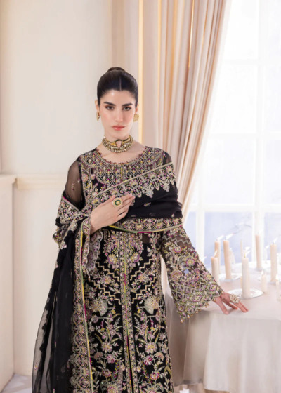 Pakistani Black Embroidered Front Open Gown