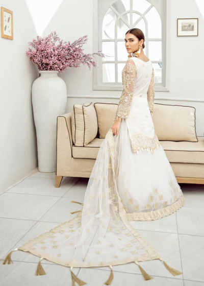 Modern Wedding Party Lehenga In Pearl Hue