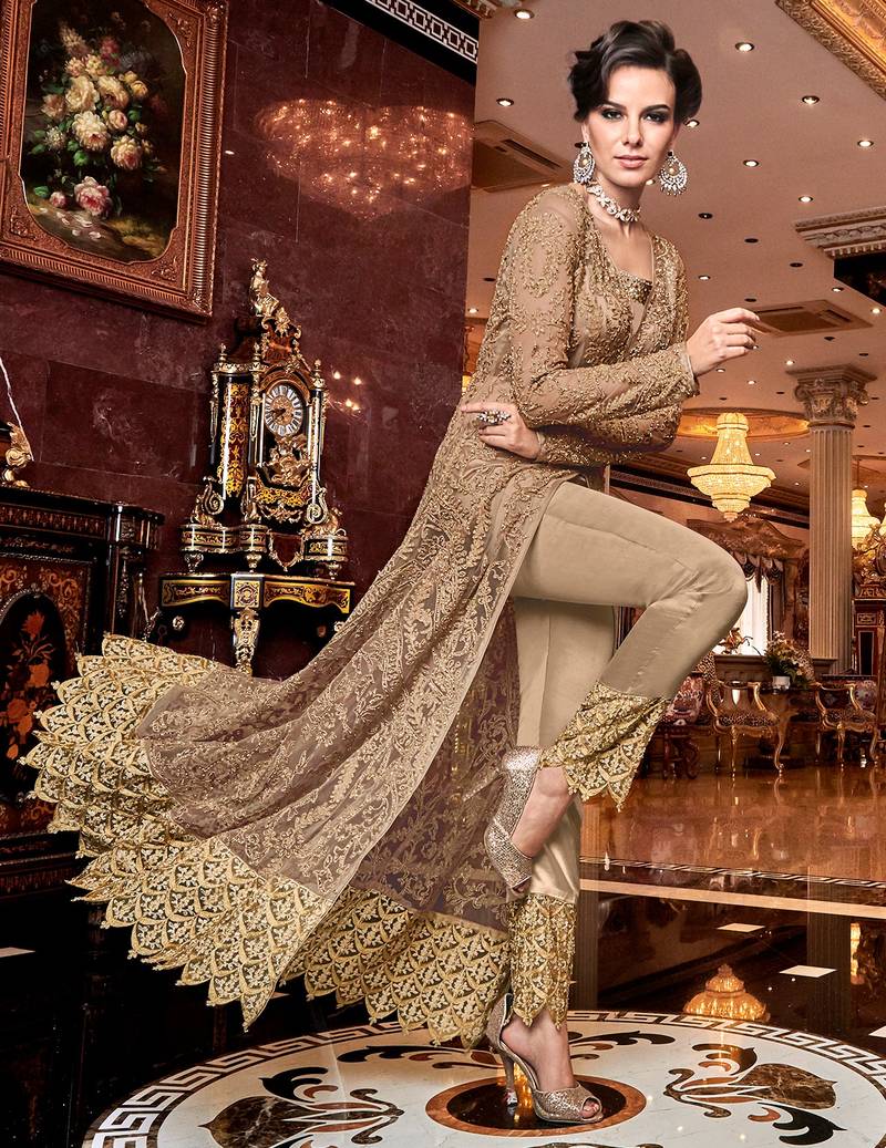 Beige Semi stitched Indian Party Dress